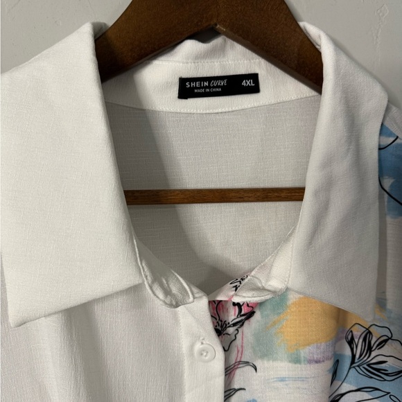 Shein -  White Floral Tunic Shirt - Picture 6 of 8